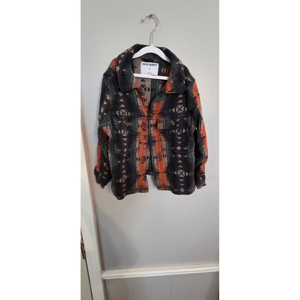 Old Navy Toddler Boys 4T Southwestern Geometric Woven Shirt Jacket Orange Green